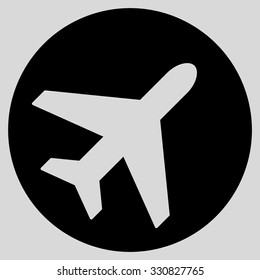 Avion vector icon. Style is flat black symbol, rounded angles, light gray background.