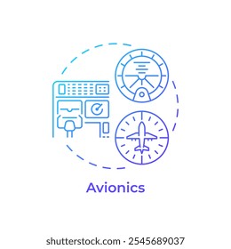 Avionics blue gradient concept icon. Navigation system, technology. Aviation electronics. Round shape line illustration. Abstract idea. Graphic design. Easy to use in infographic, presentation