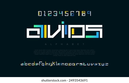 Avios kreative moderne städtische Alphabet-Schrift. Digital abstrakt futuristisch, Spiel, Techno, Roboter, Musik, Logo, Sport, minimale Technologie Typografie. Einfache numerische Vektorillustration