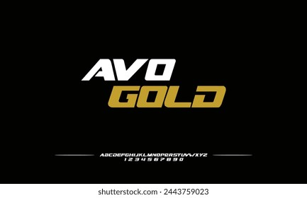 Avo Gold is Futuristic modern techno sci fi bold display stencil font, abstract geometric clean monospaced letter set typeface