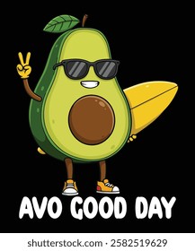 Avo good day, avocado surfing t-shirt design.