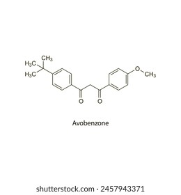 Avobenzone flat skeletal molecular structure used as Sunscreen. Vector illustration scientific diagram.