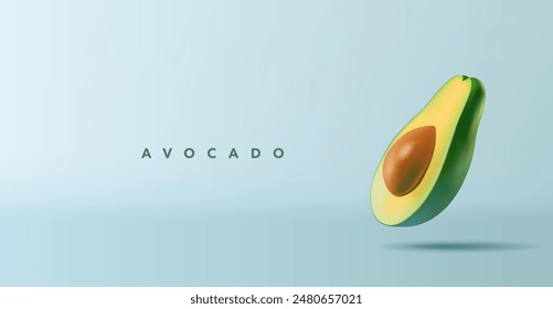 Aguacate, 3D. Renderizado realista para conceptos de diseño de vegetales tropicales, alimentos saludables, recetas y empaques. Vector