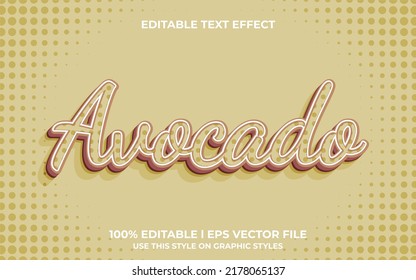 Avocado 3d Text Effect With Fresh Theme. Brown Typography Template For Avocado Product