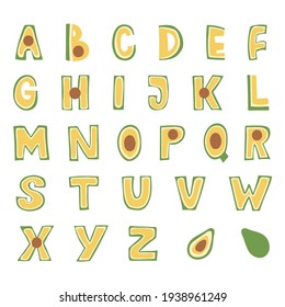 Avocado Alphabet set. Vector illustration.