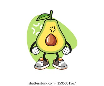 Avocado angry mascot design vector. Cartoon character illustration for business, t shirt, sticker.