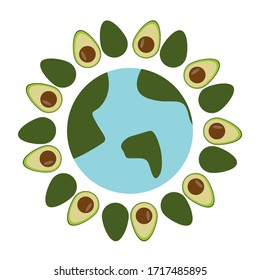 Avocado around earth. Avocado earth icon.