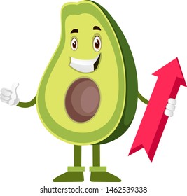 Avocado with arrow sign, illustration, vector on white background.