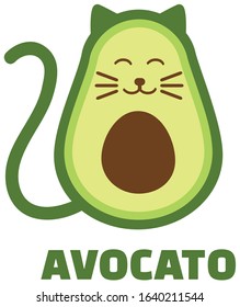 Avocado avo icon with avocato word and cat face