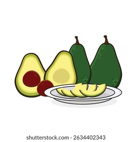 avocado. avocados. avocado slice. avocado in plate.