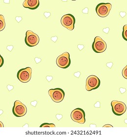 Avocado background pattern. Avocado seamless pattern for fabric design, textile print, wrapping paper, cover. Texture for eco and healthy food. Vector illustration.