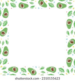 Avocado background with place for text. Drawn avocado illustration