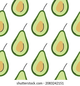 Avocado background vector illustration. Avocado fruit halves seamless symmetry pattern. Template with healthy organic wholesome food for fabric, packaging and design