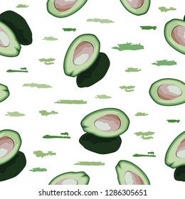 Avocado background. Vector illustration. Seamless pattern with green avocado.