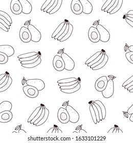 avocado and banana seamless pattern without color