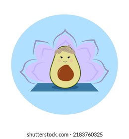 Avocado in a bandana doing yoga on a mat