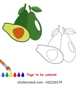 Avocado to be colored. Coloring book for children. Visual educational game. Easy kid gaming. Simple level of difficulty.