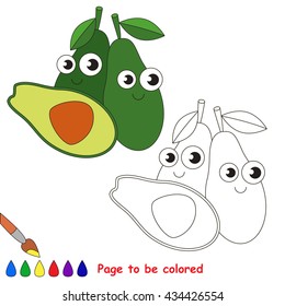 Avocado to be colored. Coloring book to educate kids. Learn colors. Visual educational game. Easy kid gaming and primary education. Simple level of difficulty. Coloring pages.