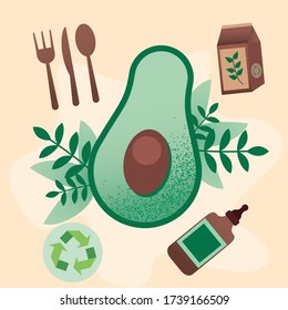 Avocado, be green, vector illustration