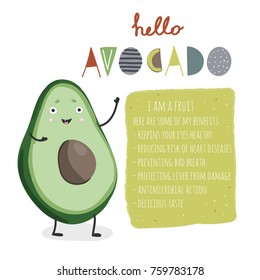 Avocado benefits. Hand drawn vector illustration