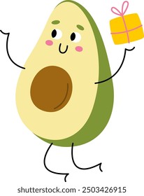 Avocado-Geburtstagsfigur mit Geschenk-Vektorgrafik