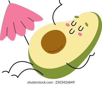 Avocado Birthday Character Resting Under Umbrella Vector Illustration