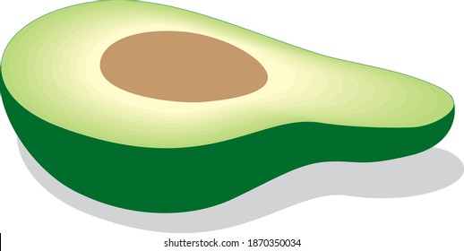 Avocado with bone on an isolated background. Avocado vector illustration.