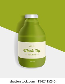 Avocado or broccoli juice package design with label. Mockup bottle juice. Vector illustration.