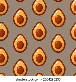 Avocado brown seamless pattern. Cartoon flat food background. Cute simple fabric print template. 