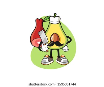 Avocado butcher mascot design vector. Cartoon character illustration for business, t shirt, sticker.