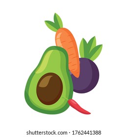 avocado carrot chilli and beet design, Vegetable organic food healthy fresh natural and market theme Vector illustration