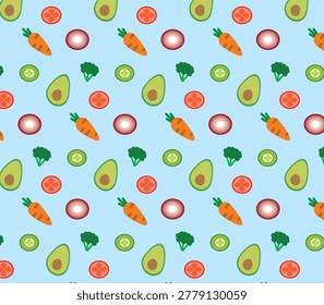 avocado carrots tomatoes onion broccoli cucumber vegetable seamless pattern