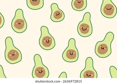 Avocado cartoon background pattern. hand drawn seamless pattern. Avocado background for fabric design, textile print, wrapping paper, cover. Vector illustration.