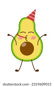 Avocado cartoon character mascot design of illustration. Cute avocado cartoon sticker. Avocado emoticon.