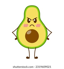 Avocado cartoon character mascot design of illustration. Cute avocado cartoon sticker. Avocado emoticon.