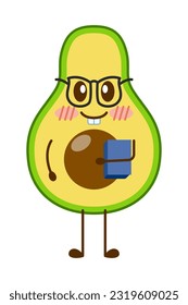 Avocado cartoon character mascot design of illustration. Cute avocado cartoon sticker. Avocado emoticon.