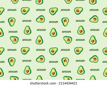 Avocado cartoon character seamless pattern on green background.Pixel style