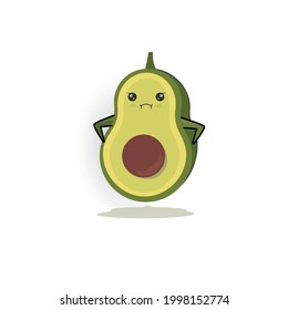 Caricatura de aguacate en la expresión estrafalaria. ilustración vectorial aislada en fondo blanco.