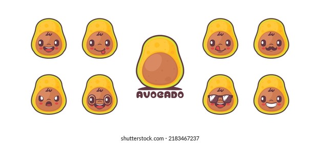 Avocado cartoon. fruit vector illustration. icon, emoticons, cartoons. isolated on a white background