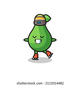 avocado cartoon as an ice skating player doing perform , cute style design for t shirt, sticker, logo element