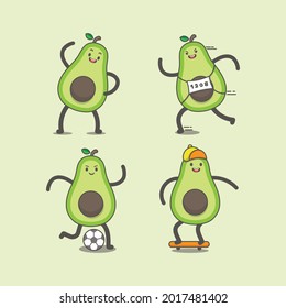 avocado cartoon icon cute playing sport 