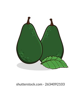 Abacate. desenho animado abacate. abacate com folha. fatia abacate.