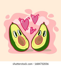 Avocado Cartoon Love Flat Vector