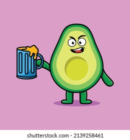 Avocado cartoon mascot character with beer glass and cute stylish design