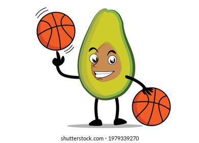 Avocado Cartoon mascot or character plays basketball and becomes the mascot for his basketball team