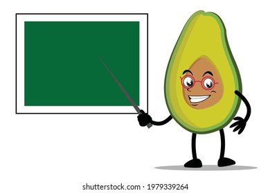 Avocado Cartoon mascot or character as a teacher and teaching using a blackboard