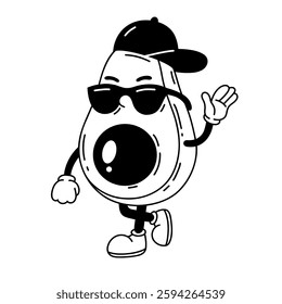 Avocado cartoon mascot illustration. Vector character icon in comic retro style