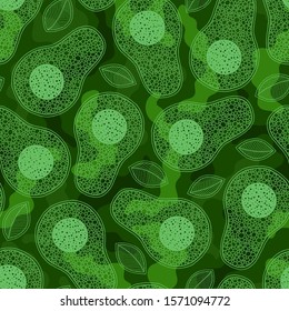 Avocado cartoon seamless pattern on green background. Banner, poster, wrapping paper, modern textile design, promotional material