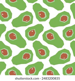Avocado cartoon seamless pattern. Tropical fruits background isolated on white. Avocado slice geometric print for fabric, paper, design.