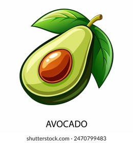 Avocado in cartoon style on a white background. Vector illustration.
